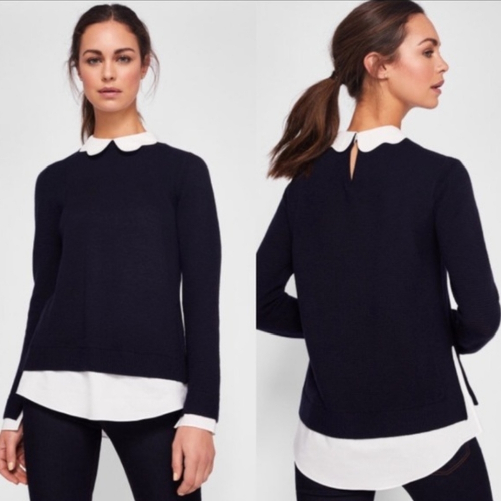 Ted Baker Women's Scalloped Collar Bronwen Layered Look Sweater Size 2